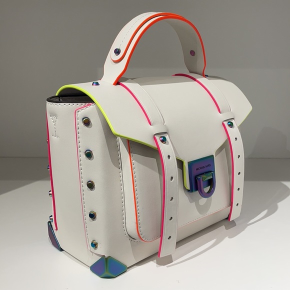 Michael Kors Manhattan contrast trim white satchel crossbody - Picture 4 of 12